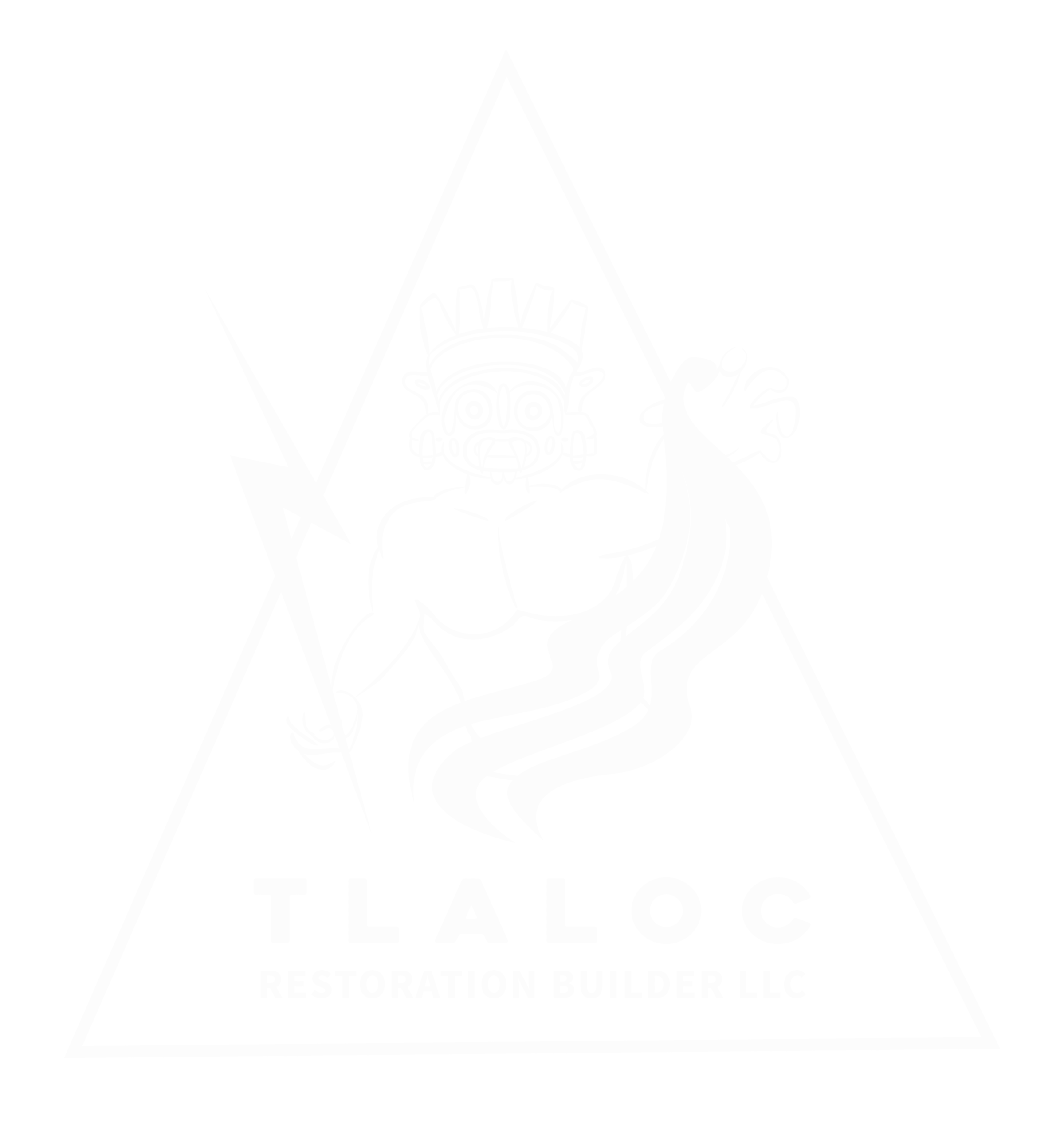Triangle logo with a stylized figure holding a lightning bolt and water. Text below reads: "TLALOC RESTORATION BUILDER LLC.